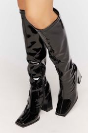 Faux Patent Leather Knee-High Boots at Forever 21