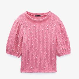 Faux Pearl Embellished Tee at Zara