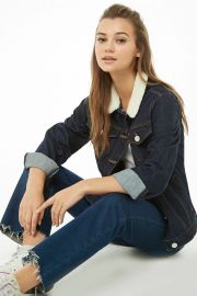 Faux Shearling Collar Denim Jacket at Forever 21