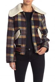 Faux Shearling Trim Plaid Bomber Jacket at Nordstrom Rack