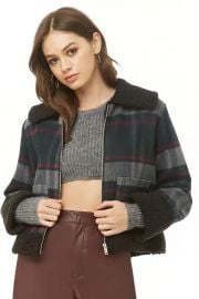 Faux Shearling-Trim Plaid Jacket at Forever 21