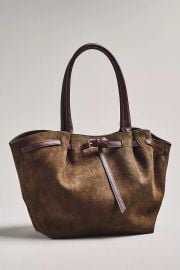 Faux Suede Belted Tote Bag in Dark Green at Anthropologie
