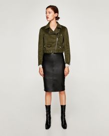 Faux Suede Biker Jacket in Olive Green by Zara at Zara