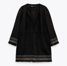 Faux Suede Embroidered Open Front Jacket at Zara