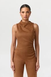 Faux Suede Ruched Sleeveless Top Naked Wardrobe at Naked Wardrobe