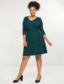 Faux-Wrap Fit & Flare Sweater Dress at Lane Bryant