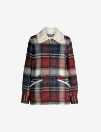 Faux fur-trimmed tartan wool-blend coat at Selfridges