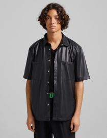 Faux leather short sleeve shirt - Man  Bershka at Bershka