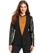 Faux leather sleeve blazer by DKNY at Macys