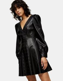 Faux leather studded mini dress by Topshop at ASOS