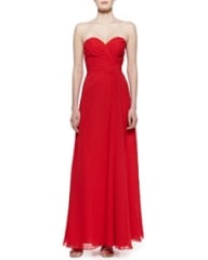 Faviana Strapless Draped Gown Red at Neiman Marcus