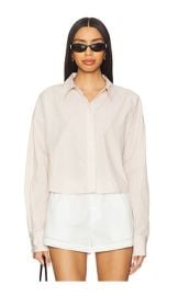 Favorite Daughter Crop Exboyfriend Shirt In Sand Stripe at Revolve