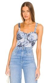 Favorite Daughter Ruffle Trim Top In Blue Multi Patchwork at Revolve