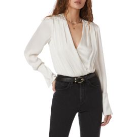 Favorite Daughter Surplice Long Sleeve Satin Bodysuit at Nordstrom