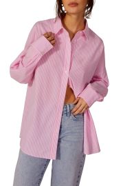 Favorite Daughter The Ex-Boyfriend Stripe Cotton Poplin Button-Up Shirt in Pink Stripe  at Nordstrom