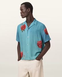 Fazed Floral Shirt in Anker Blue at All Saints