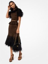 Feather Embroidered Metallic Knit Peplum Dress by Michael Kors at Michael Kors