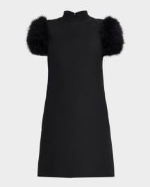 Feather-Sleeve Mock-Neck Mini Dress at Neiman Marcus