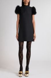 Feather Trim Crepe Couture Shift Dress at Nordstrom