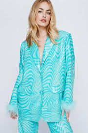 Feather Trim Marble Sequin Blazer at Nasty Gal