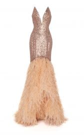 Feather-Trim Sequined Gown at Moda Operandi