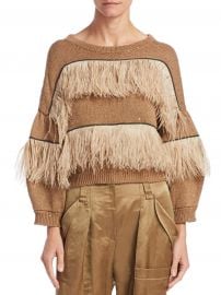 Feather Trimmed Crew Sweater by Brunello Cucinelli at Saks Fifth Avenue