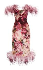 Feather-Trimmed Floral-Print Silk Dress by Marchesa at Moda Operandi