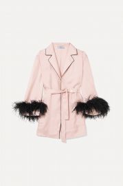 Feather-embellished silk-twill robe at Net a Porter