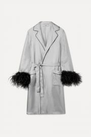 Feather-embellished silk-twill robe at Net a Porter