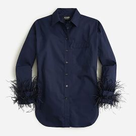 Feather trim poplin cotton shirt at J. Crew