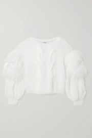 Feather-trimmed cable-knit mohair-blend sweater at Net a Porter