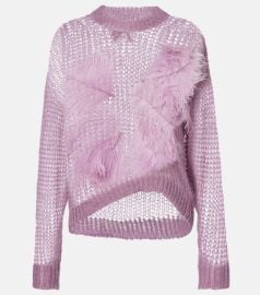 Feather-trimmed open-knit mohair-blend sweater at Mytheresa