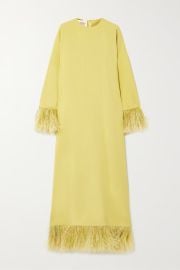 Feather-trimmed silk-crepe maxi dress at Net a Porter