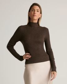 Featherweight Cashmere Ribbed Mockneck Sweater in Brown at Quince