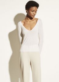 Featherweight Cashmere Slim Rib V-Neck for Women  Vince at Vince