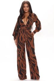 Feel Good Zebra Jumpsuit - Browncombo Fashion Nova Jumpsuits Fashion Nova at Fashion Nova