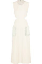 Fendi   Cutout leather-paneled wool and silk-blend gazar midi dress at Net A Porter