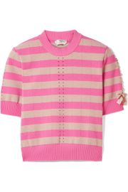 Fendi - Lace-up striped pointelle-knit top at Net A Porter