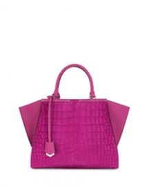 Fendi 3 Jours Petite Croc-Embossed Calf Hair Satchel Bag Magenta at Neiman Marcus