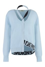 Fendi Blue Sweater with V Neck and Cut Out Detail at Baltini