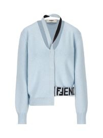 Fendi Blue Sweater with V Neck and Cut Out Detail at Cettire