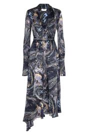 Fendi Karligraphy Marble Print Asymmetric Long Sleeve Crepe Satin Dress at Nordstrom