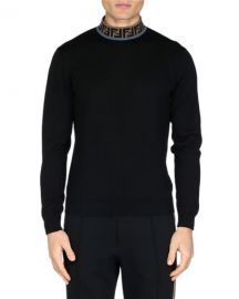 Fendi Men  x27 s FF Mock-Neck Fleece Sweater at Neiman Marcus