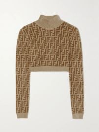 Fendi Printed stretch velvet cropped turtleneck sweater at Net a Porter