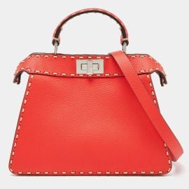 Fendi Red Selleria Leather Small Peekaboo ISeeU Top Handle Bag Fendi TLC US at The Luxury Closet