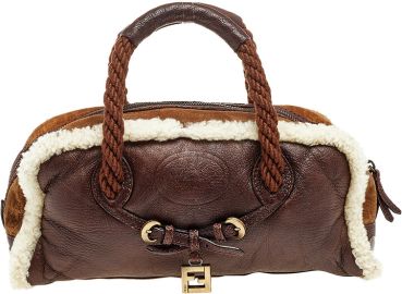 Fendi Tri Color Leather and Shearling Rope Handle Satchel at The Luxury Closet