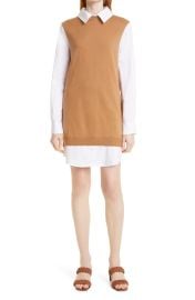 Fern Detachable Collar Long Sleeve Mixed Media Dress by Staud at Nordstrom