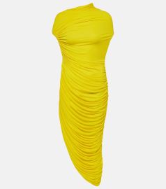 Ferragamo Ruched Jersey Midi Dress in Yellow at Mytheresa