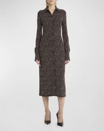 Ferragamo Studded Button Down Midi Viscose Jersey Dress at Neiman Marcus