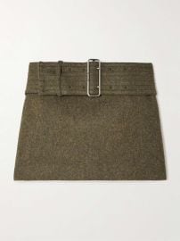 Ferragamo Wool Mini Skirt with Detachable Belt in Army green at Net a Porter